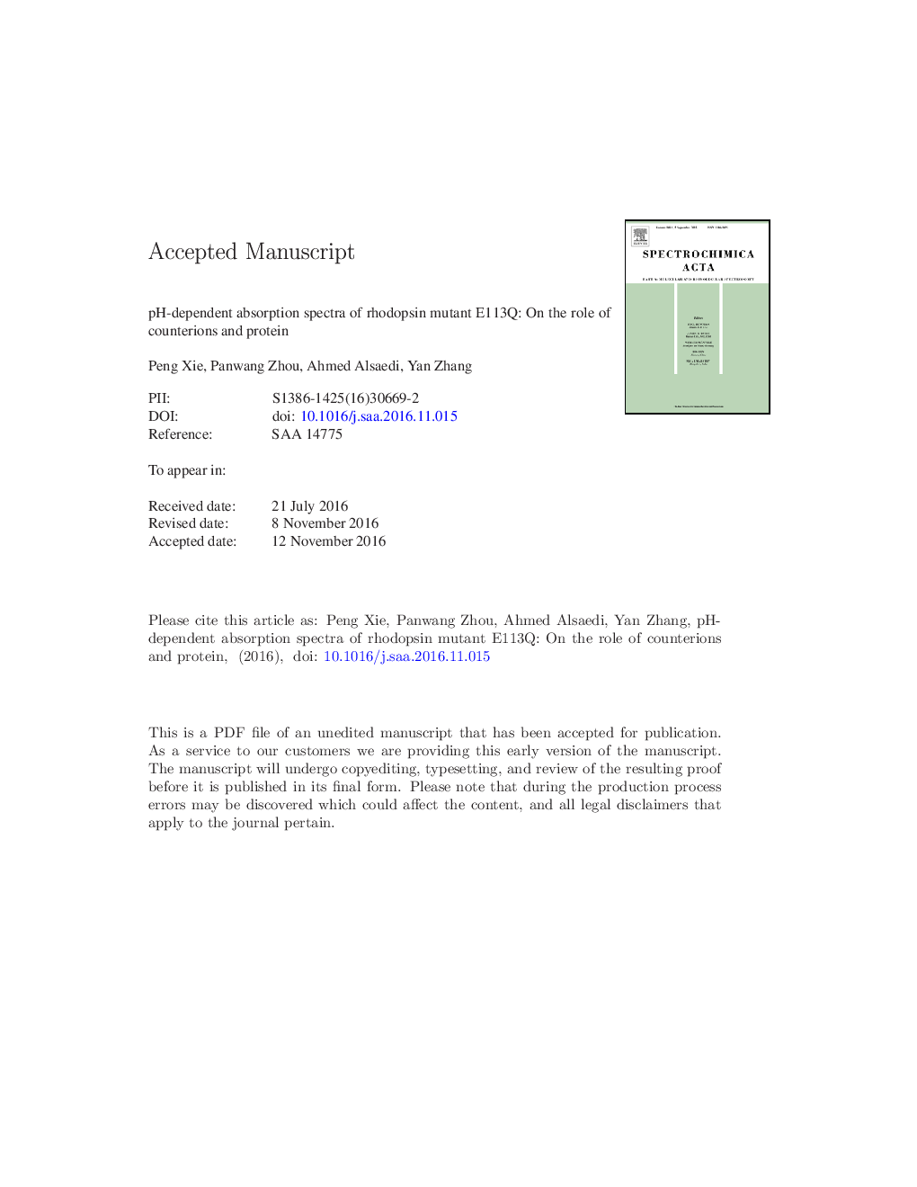 pH-dependent absorption spectra of rhodopsin mutant E113Q: On the role of counterions and protein