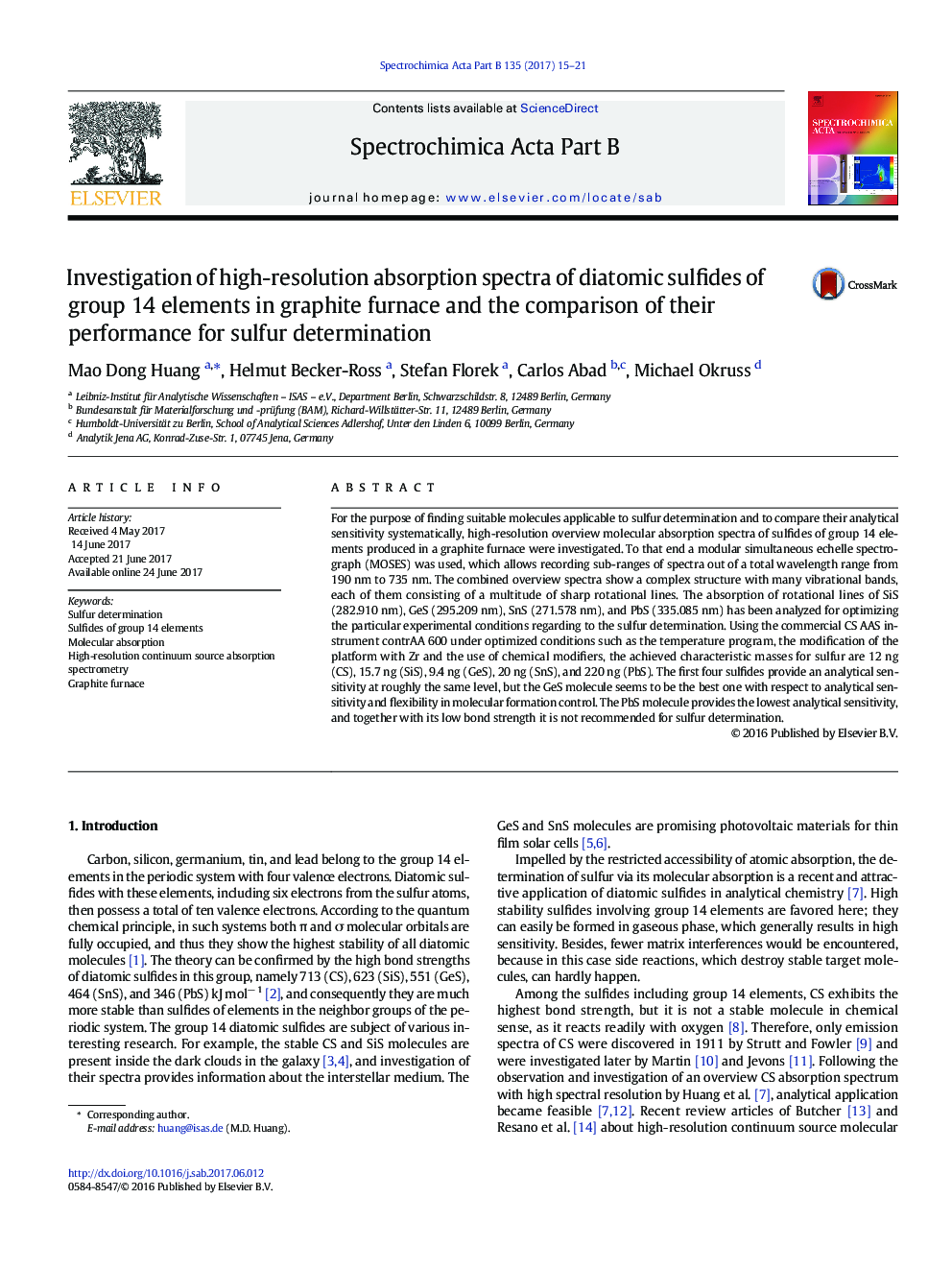 Investigation of high-resolution absorption spectra of diatomic sulfides of group 14 elements in graphite furnace and the comparison of their performance for sulfur determination