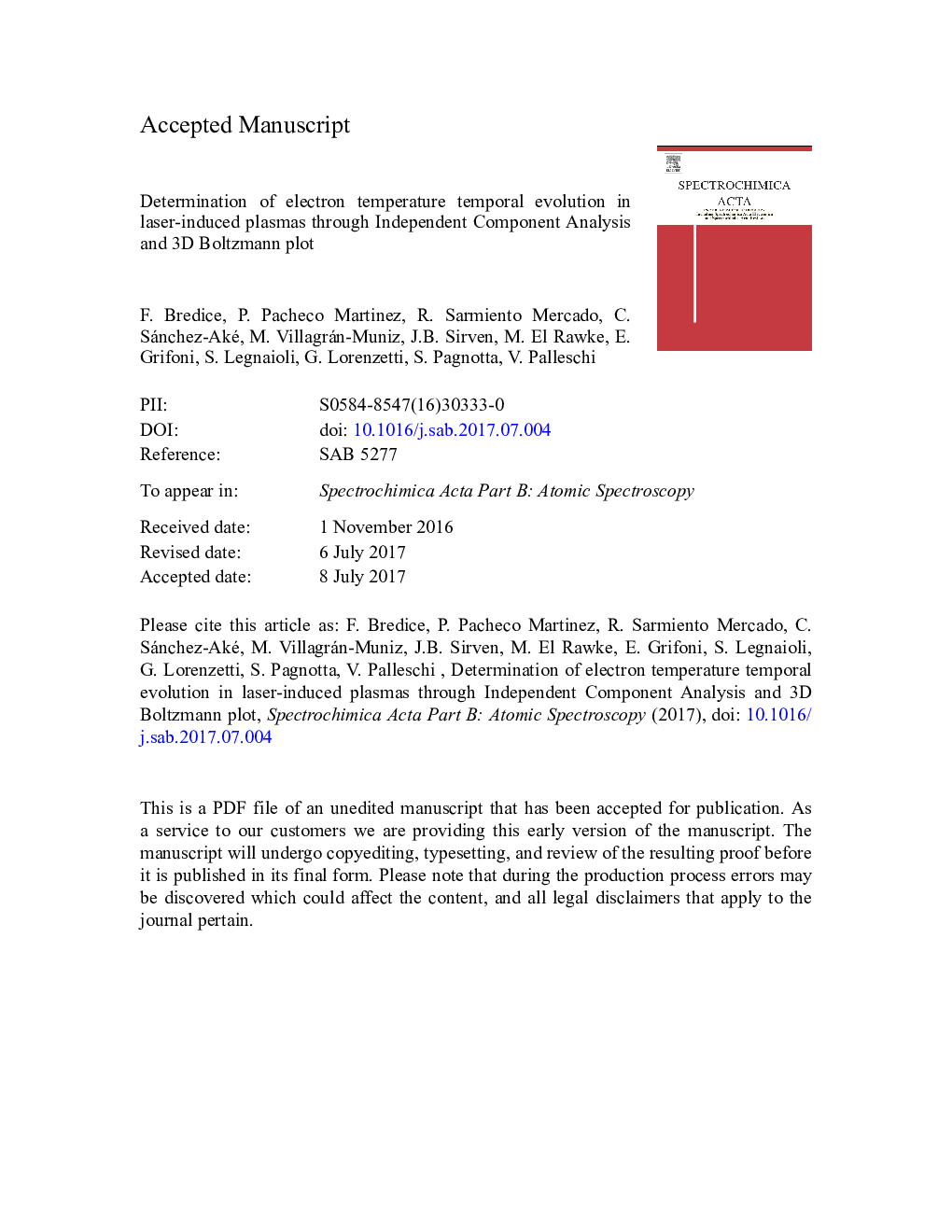 Determination of electron temperature temporal evolution in laser-induced plasmas through Independent Component Analysis and 3D Boltzmann plot