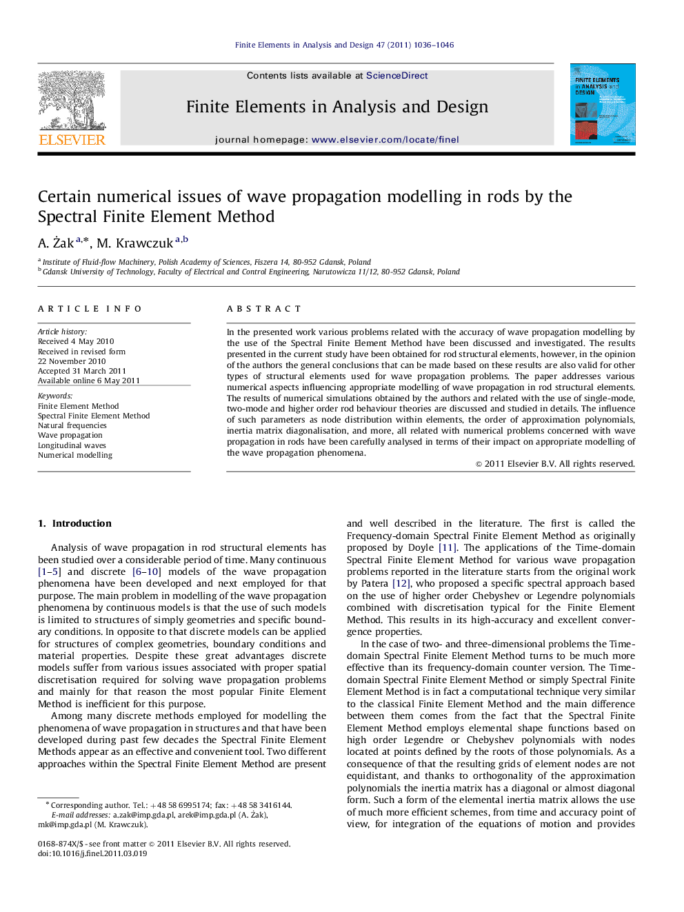 Certain numerical issues of wave propagation modelling in rods by the Spectral Finite Element Method