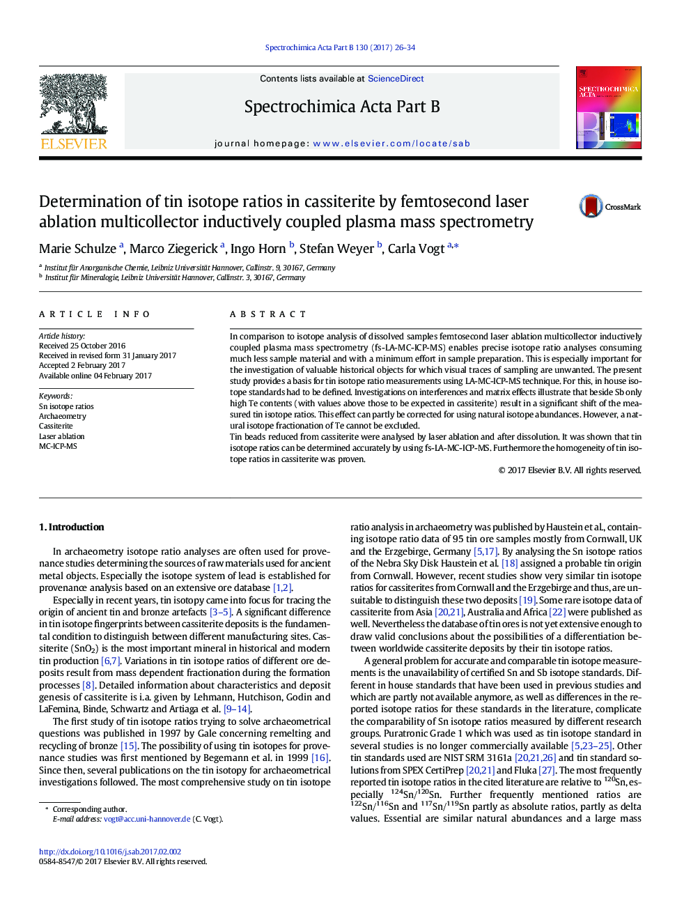 Determination of tin isotope ratios in cassiterite by femtosecond laser ablation multicollector inductively coupled plasma mass spectrometry