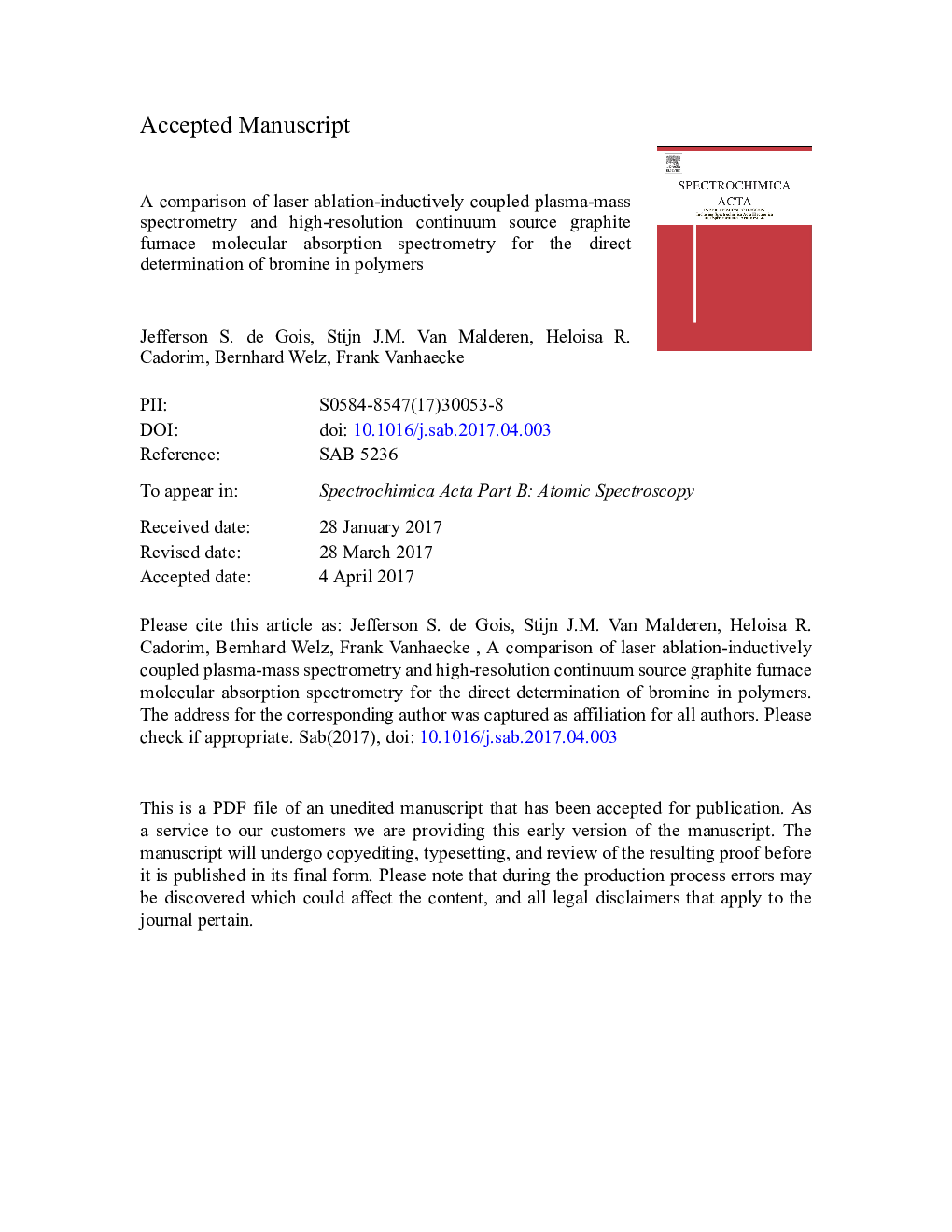 A comparison of laser ablation-inductively coupled plasma-mass spectrometry and high-resolution continuum source graphite furnace molecular absorption spectrometry for the direct determination of bromine in polymers