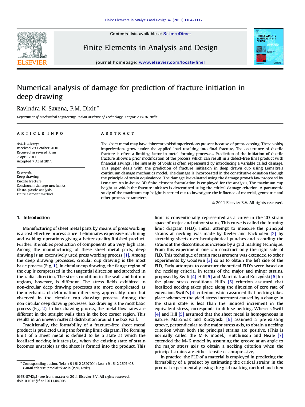 Numerical analysis of damage for prediction of fracture initiation in deep drawing