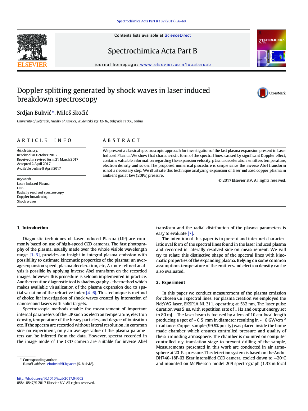 Doppler splitting generated by shock waves in laser induced breakdownÂ spectroscopy