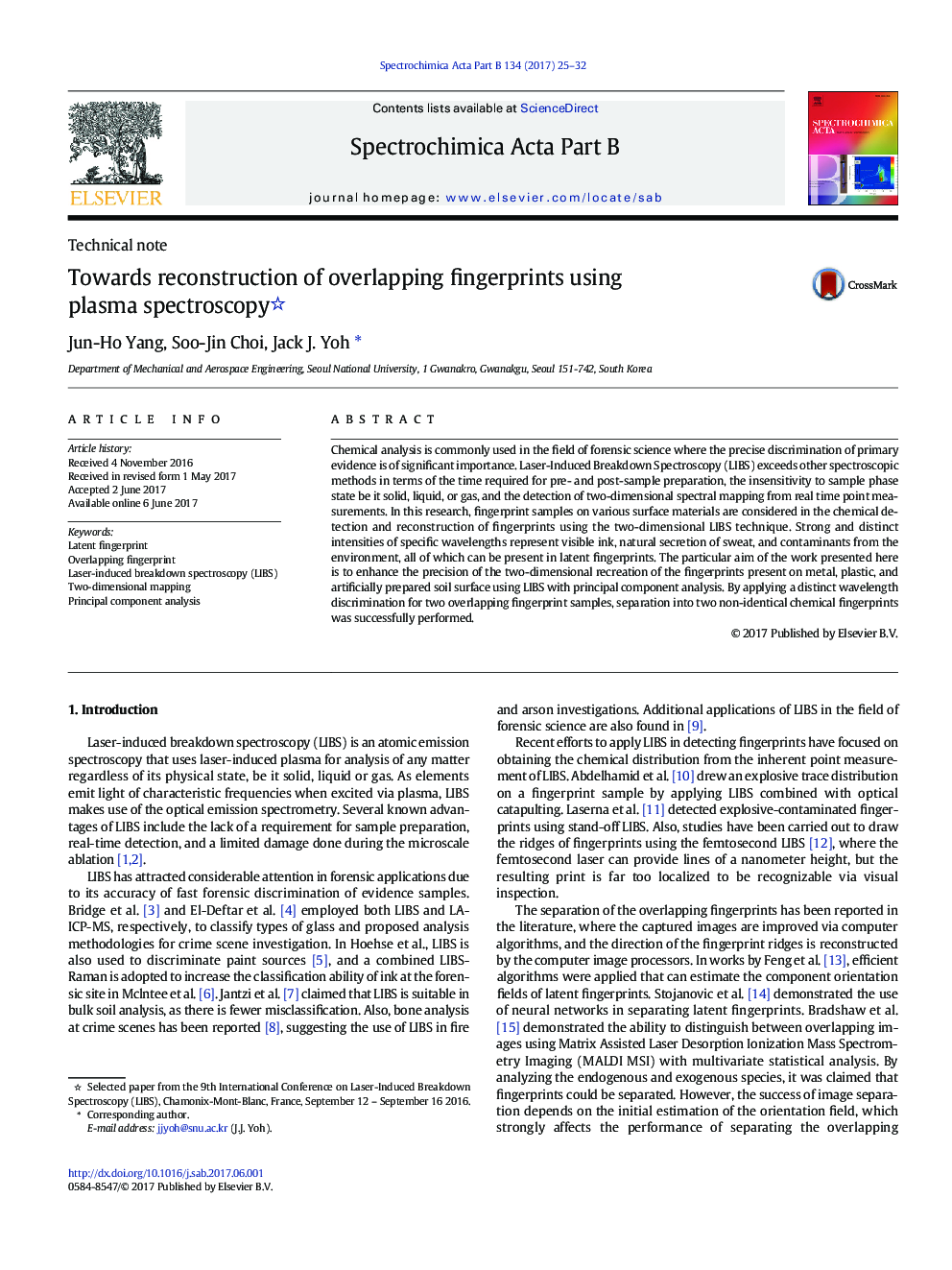 Towards reconstruction of overlapping fingerprints using plasma spectroscopy