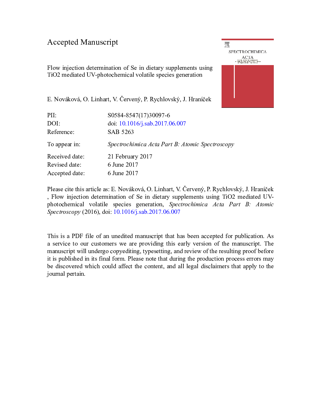 Flow injection determination of Se in dietary supplements using TiO2 mediated ultraviolet-photochemical volatile species generation