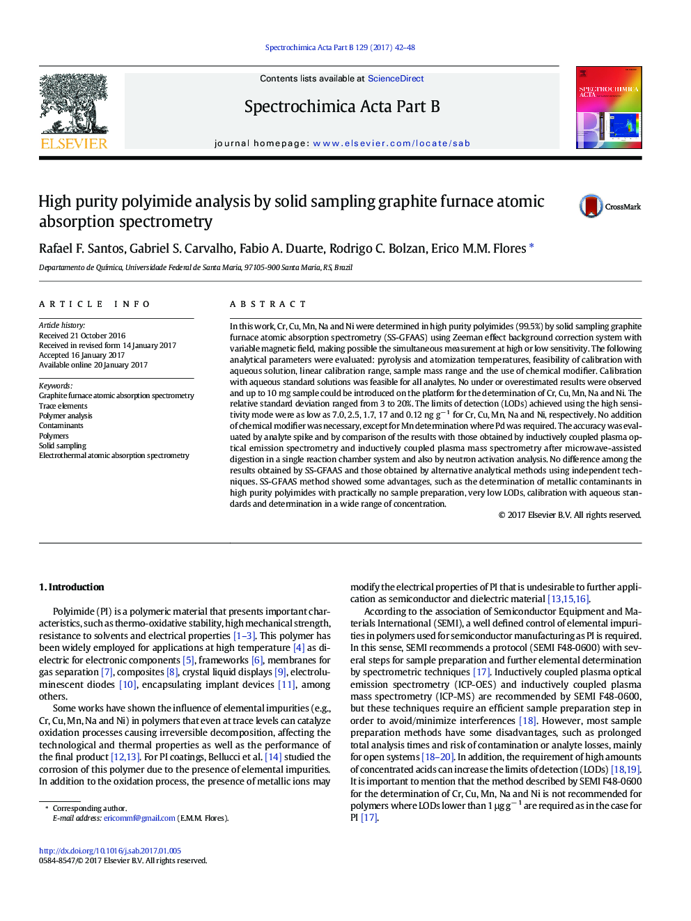 High purity polyimide analysis by solid sampling graphite furnace atomic absorption spectrometry