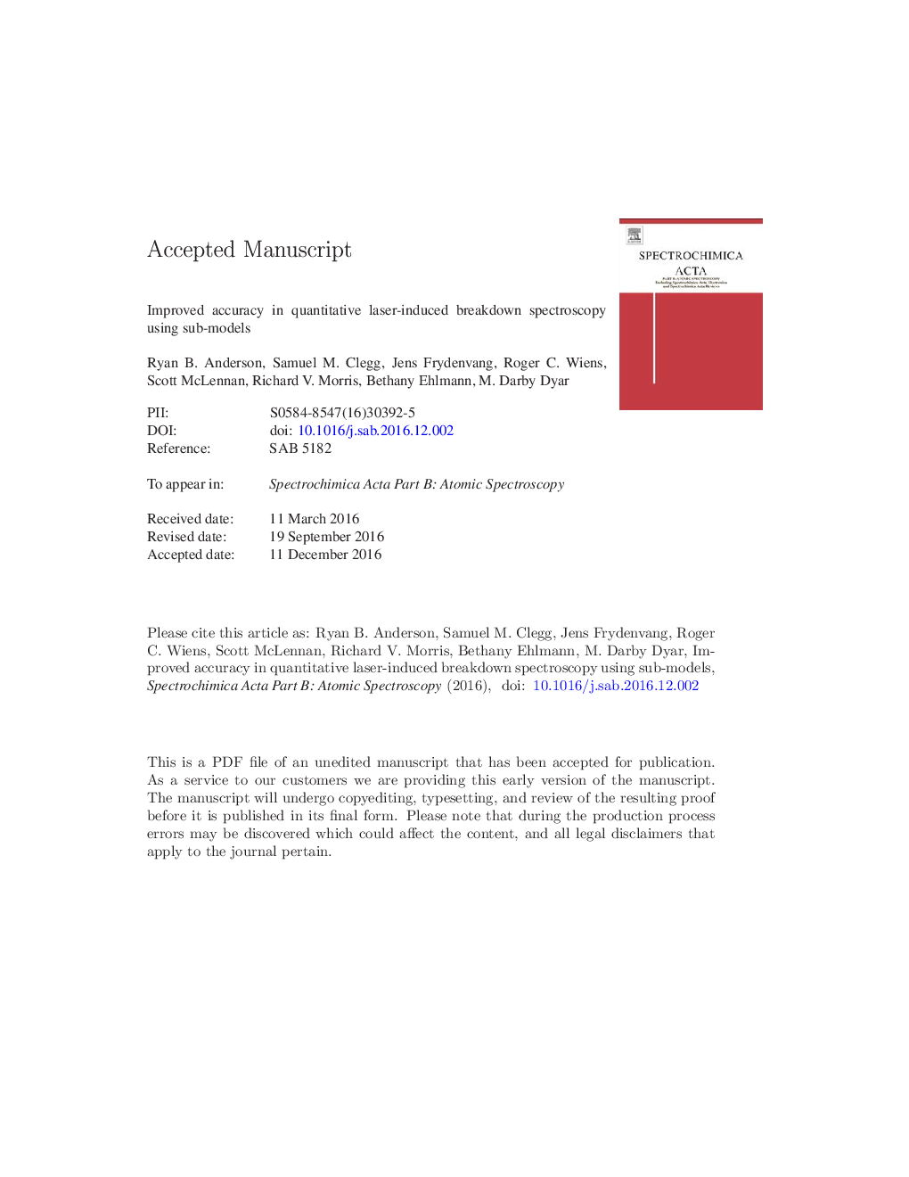 Improved accuracy in quantitative laser-induced breakdown spectroscopy using sub-models