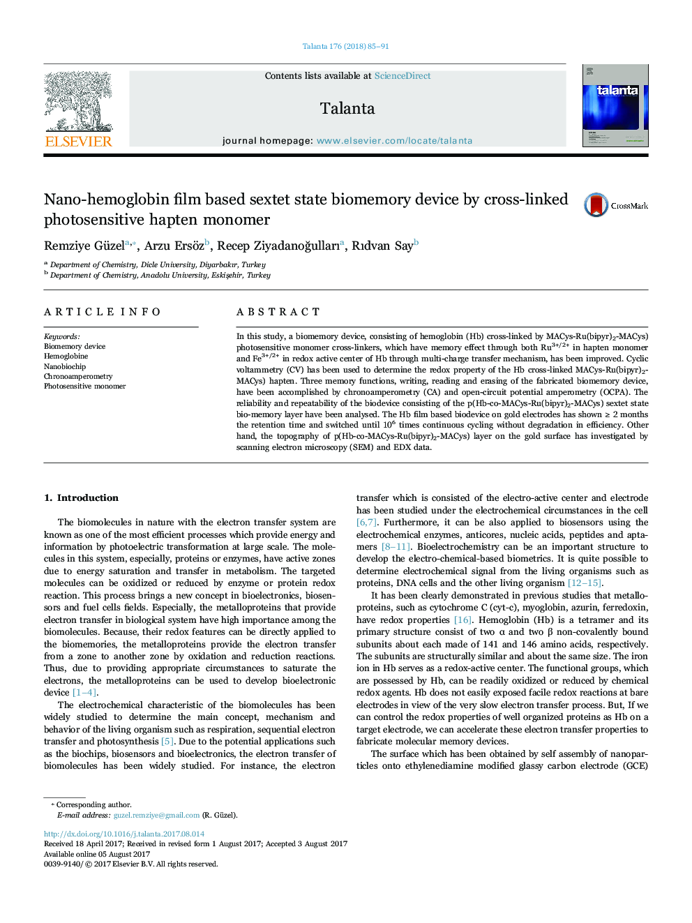 Nano-hemoglobin film based sextet state biomemory device by cross-linked photosensitive hapten monomer