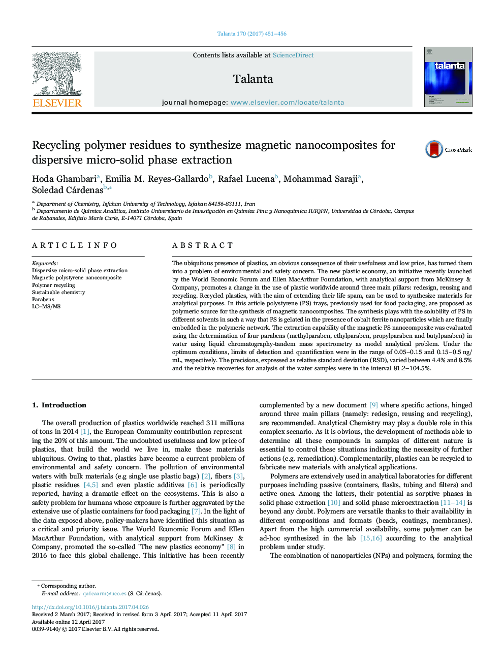 Recycling polymer residues to synthesize magnetic nanocomposites for dispersive micro-solid phase extraction