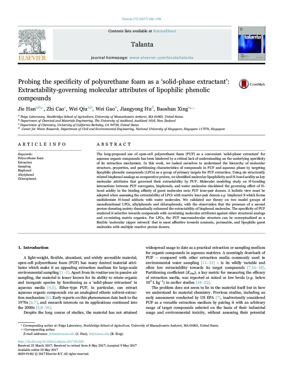 Probing the specificity of polyurethane foam as a 'solid-phase extractant': Extractability-governing molecular attributes of lipophilic phenolic compounds