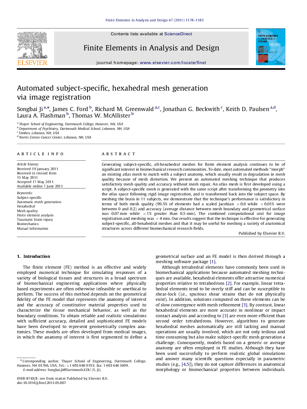 Automated subject-specific, hexahedral mesh generation via image registration