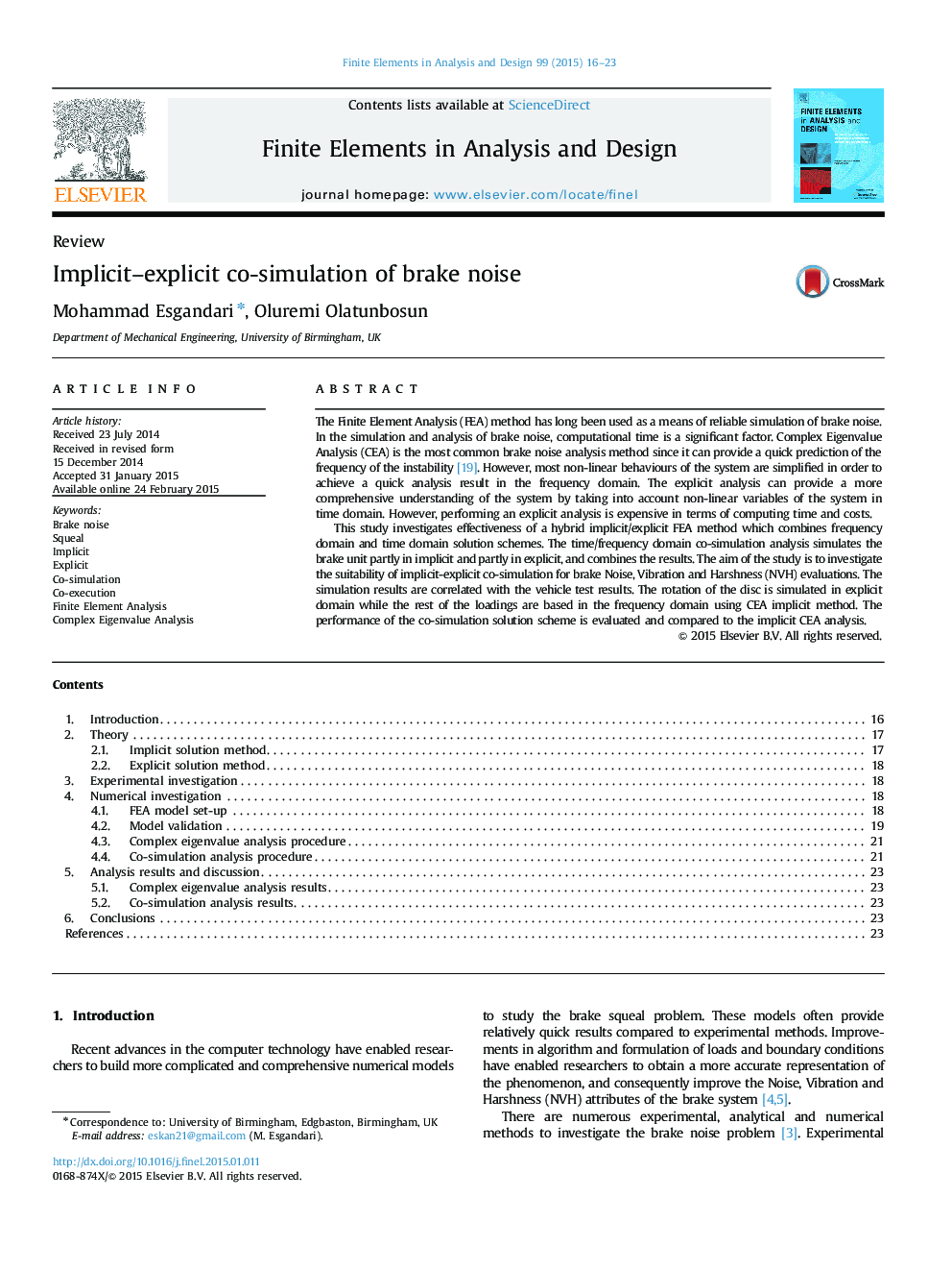 Implicit–explicit co-simulation of brake noise