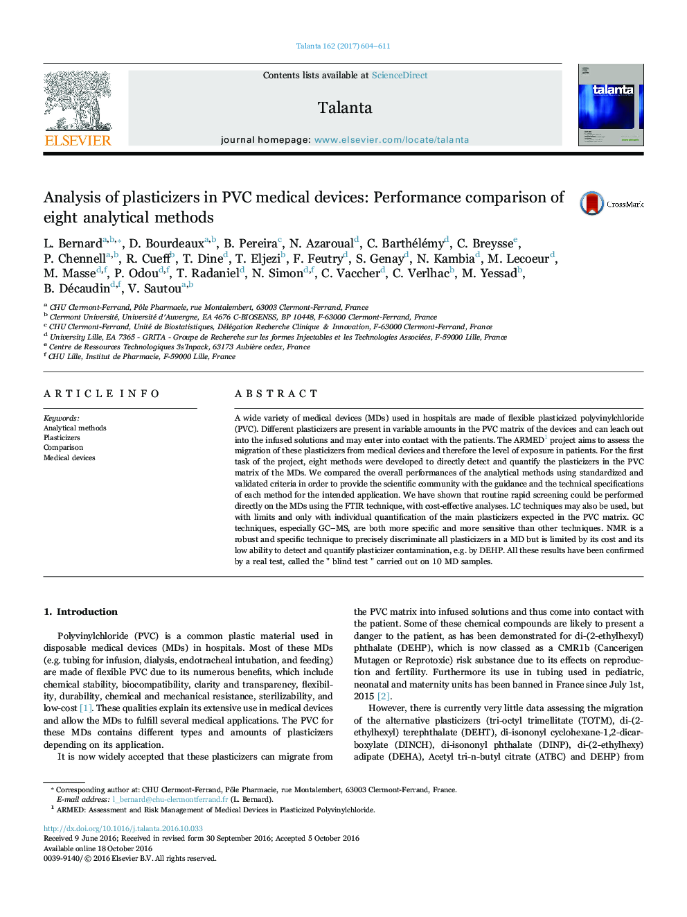 Analysis of plasticizers in PVC medical devices: Performance comparison of eight analytical methods