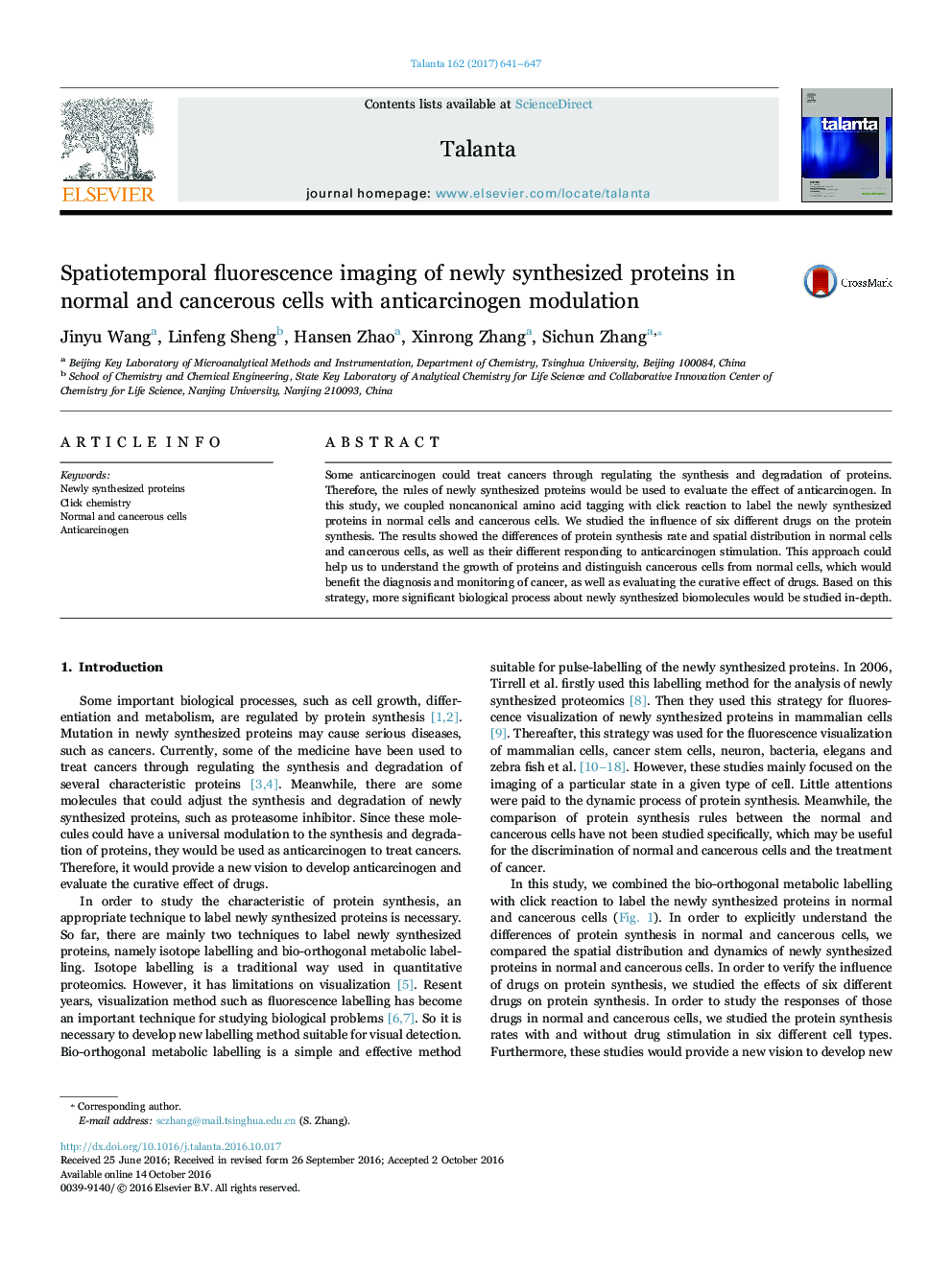 Spatiotemporal fluorescence imaging of newly synthesized proteins in normal and cancerous cells with anticarcinogen modulation