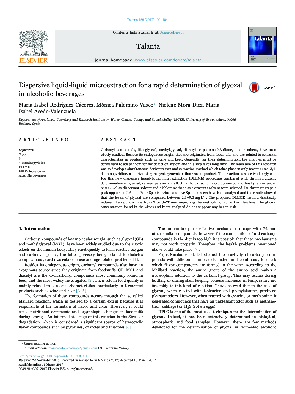 Dispersive liquid-liquid microextraction for a rapid determination of glyoxal in alcoholic beverages