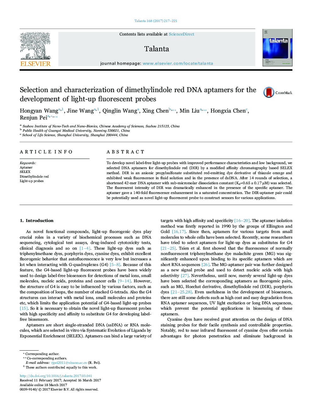 Selection and characterization of dimethylindole red DNA aptamers for the development of light-up fluorescent probes