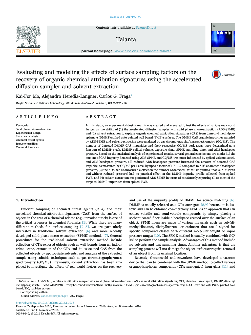 Evaluating and modeling the effects of surface sampling factors on the recovery of organic chemical attribution signatures using the accelerated diffusion sampler and solvent extraction