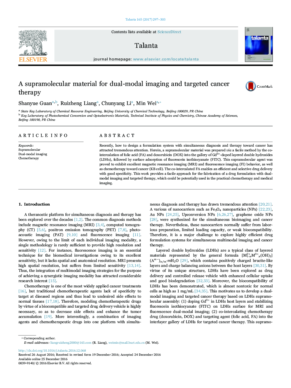 A supramolecular material for dual-modal imaging and targeted cancer therapy