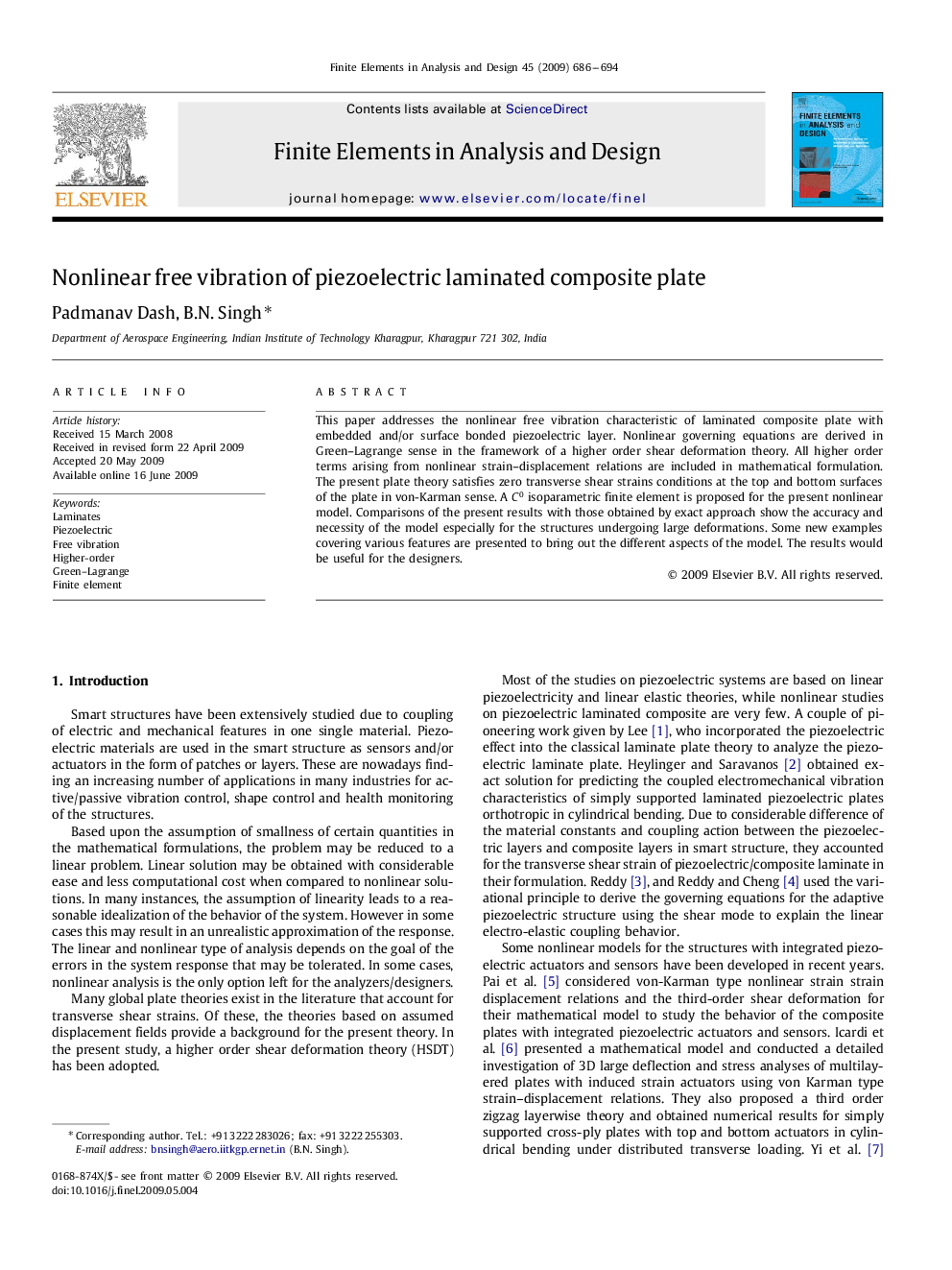 Nonlinear free vibration of piezoelectric laminated composite plate