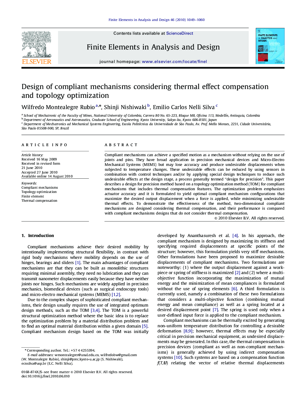 Design of compliant mechanisms considering thermal effect compensation and topology optimization