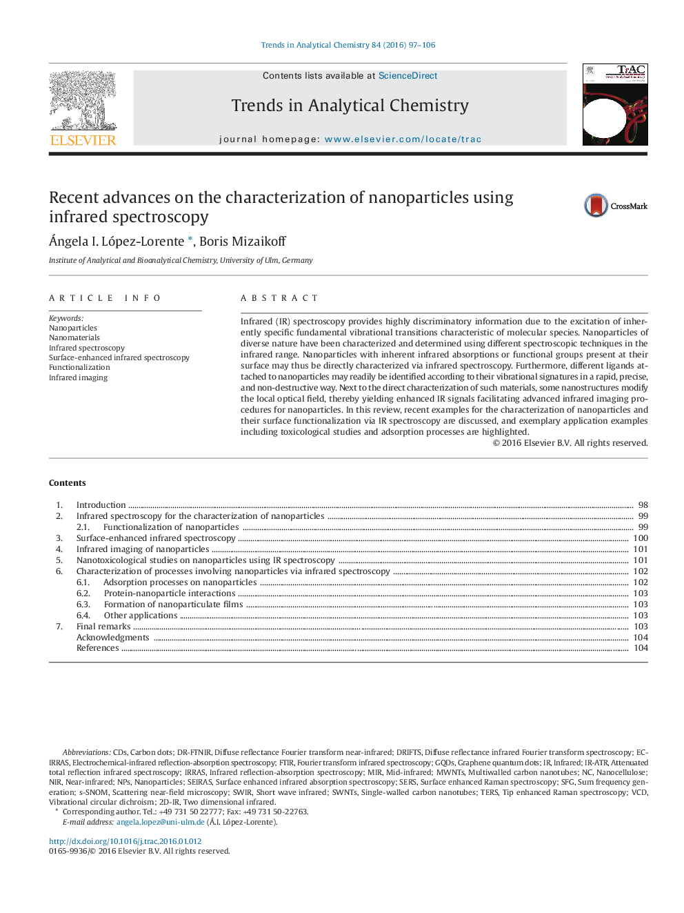 Recent advances on the characterization of nanoparticles using infrared spectroscopy