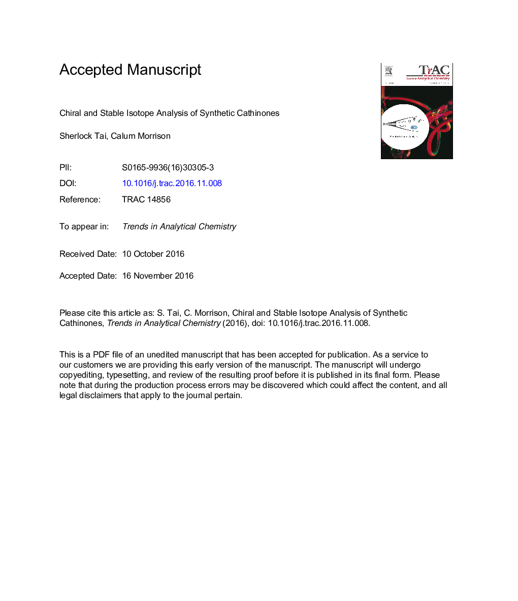 Chiral and stable isotope analysis of synthetic cathinones