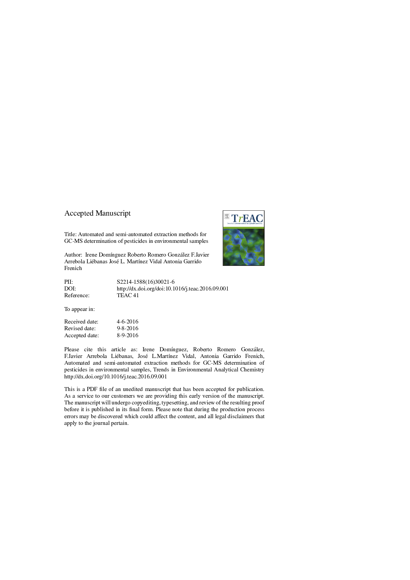 Automated and semi-automated extraction methods for GC-MS determination of pesticides in environmental samples