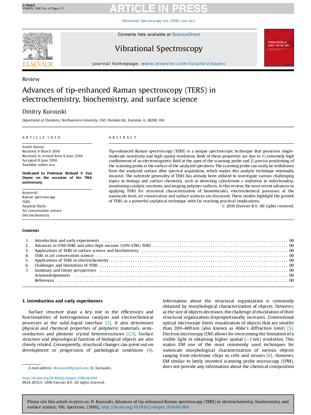 Advances of tip-enhanced Raman spectroscopy (TERS) in electrochemistry, biochemistry, and surface science