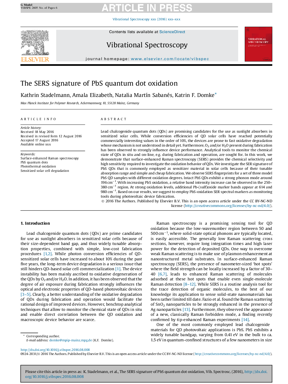 The SERS signature of PbS quantum dot oxidation