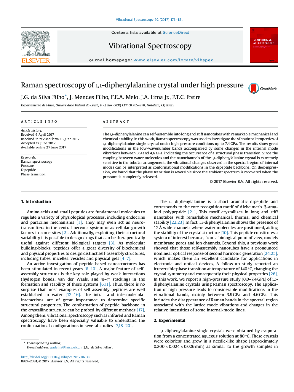 Raman spectroscopy of l,l-diphenylalanine crystal under high pressure