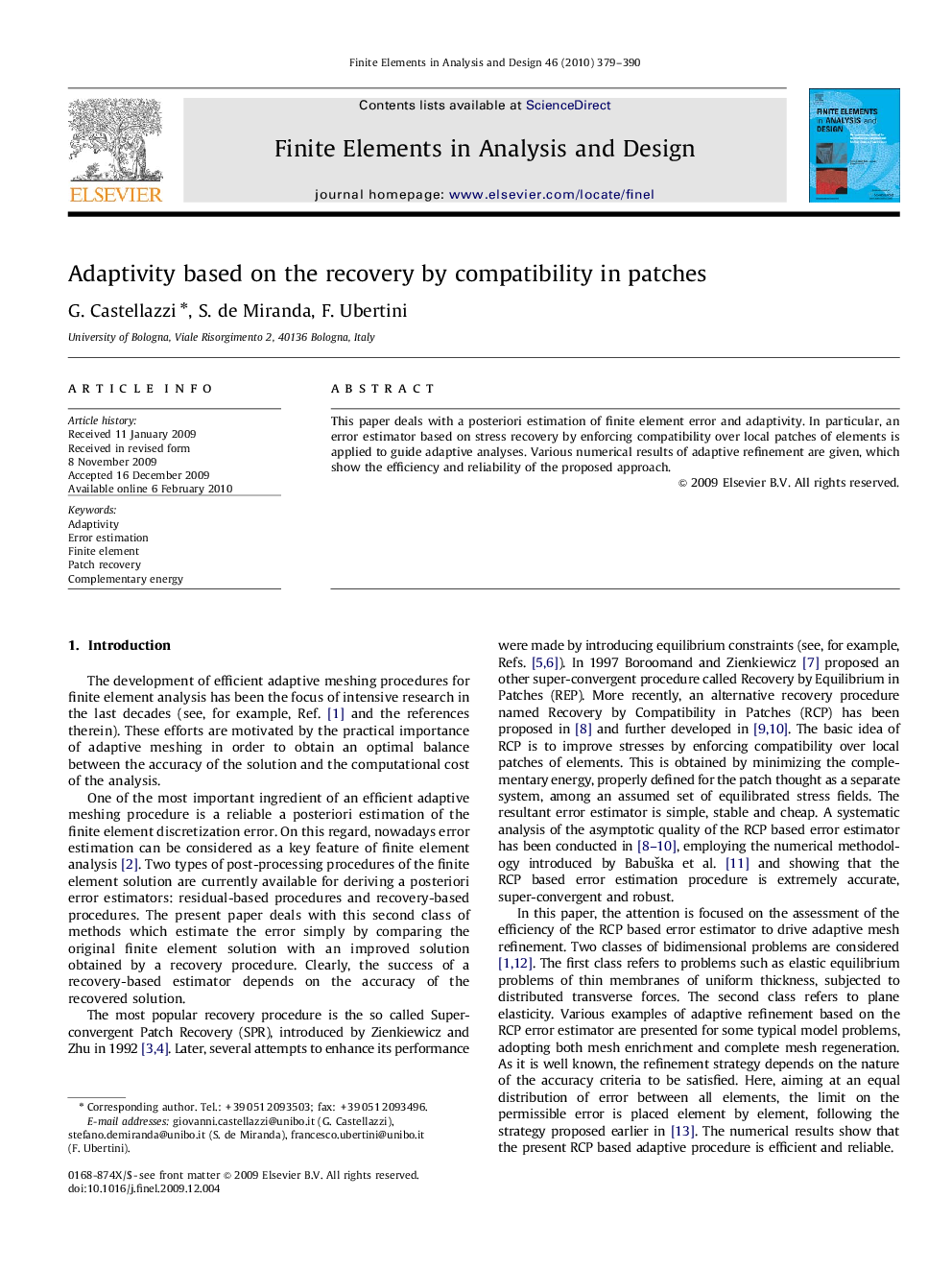 Adaptivity based on the recovery by compatibility in patches