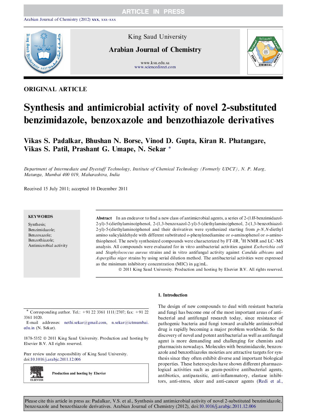 Synthesis and antimicrobial activity of novel 2-substituted benzimidazole, benzoxazole and benzothiazole derivatives