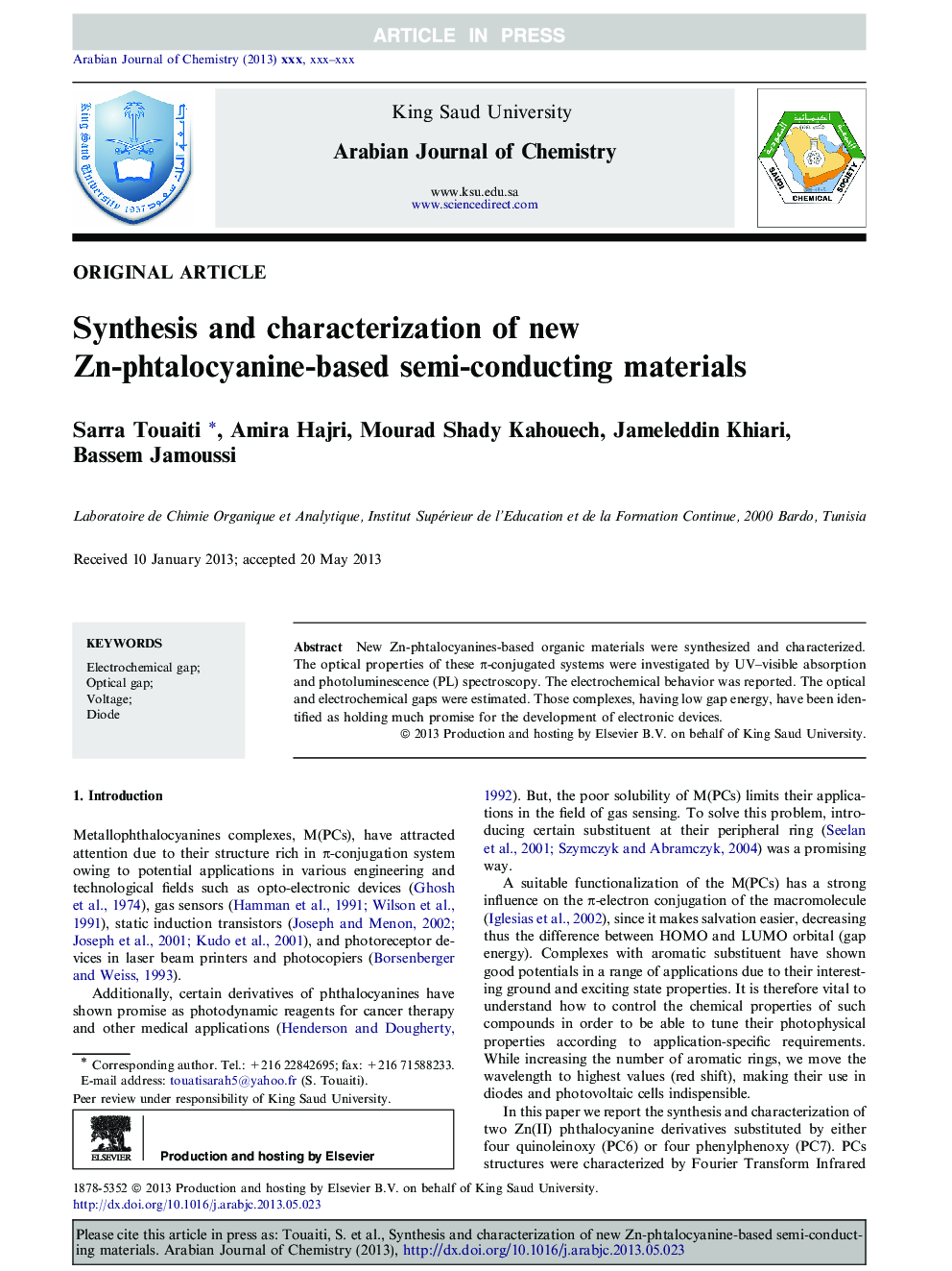 Synthesis and characterization of new Zn-phtalocyanine-based semi-conducting materials