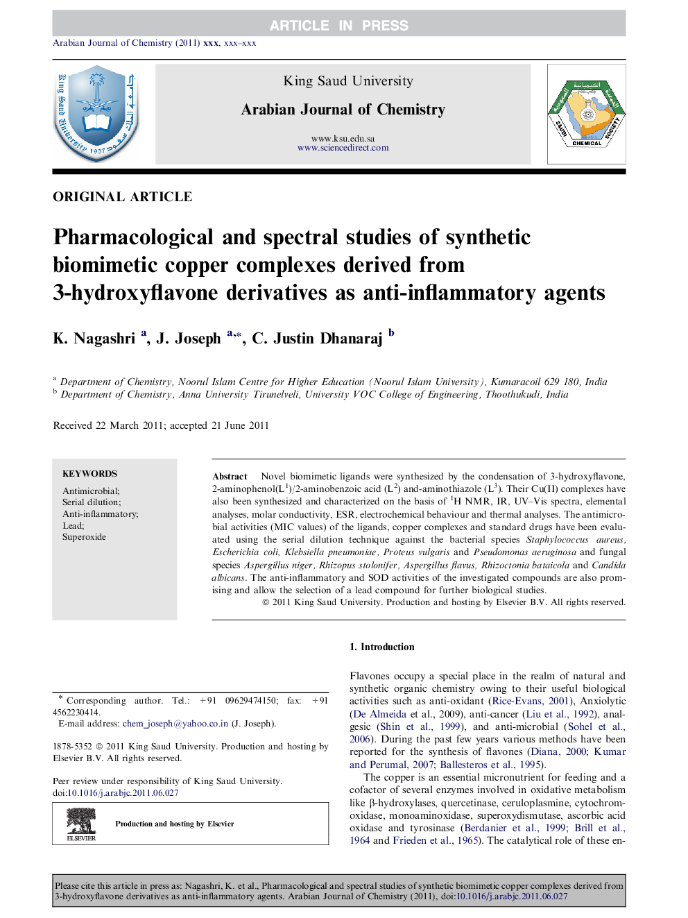 Pharmacological and spectral studies of synthetic biomimetic copper complexes derived from 3-hydroxyflavone derivatives as anti-inflammatory agents