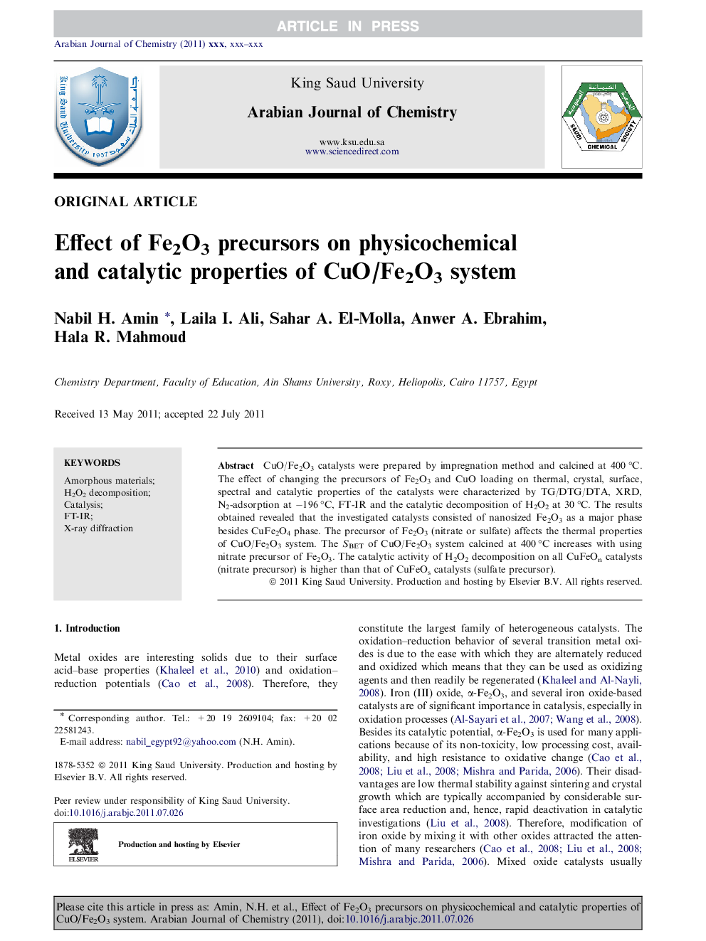 Effect of Fe2O3 precursors on physicochemical and catalytic properties of CuO/Fe2O3 system