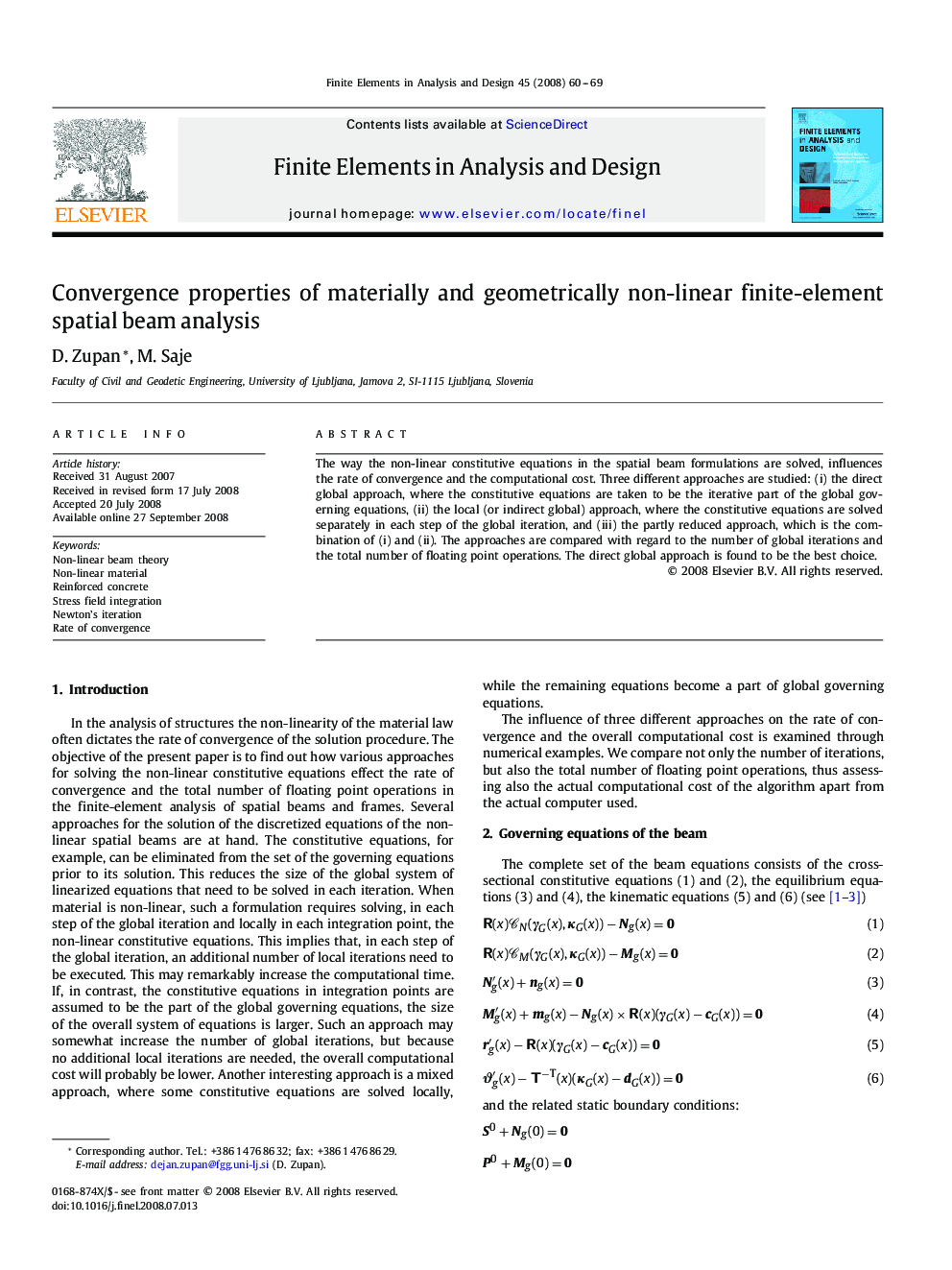 Convergence properties of materially and geometrically non-linear finite-element spatial beam analysis