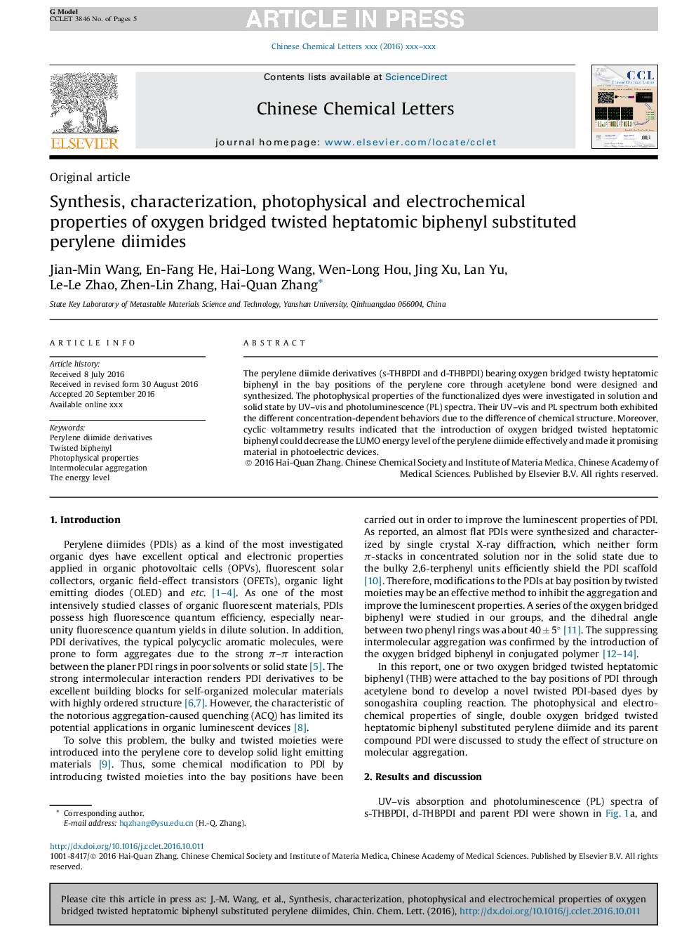 Synthesis, characterization, photophysical and electrochemical properties of oxygen bridged twisted heptatomic biphenyl substituted perylene diimides