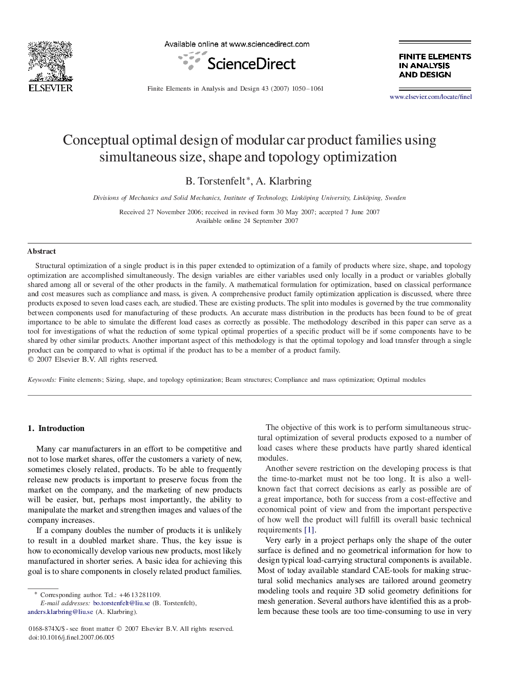 Conceptual optimal design of modular car product families using simultaneous size, shape and topology optimization