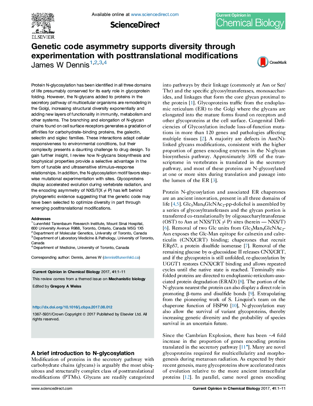 Genetic code asymmetry supports diversity through experimentation with posttranslational modifications