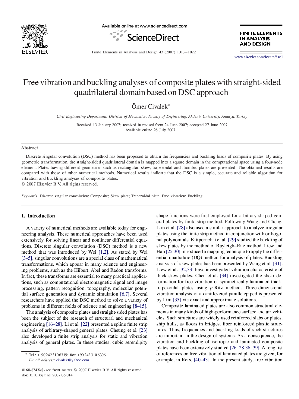 Free vibration and buckling analyses of composite plates with straight-sided quadrilateral domain based on DSC approach