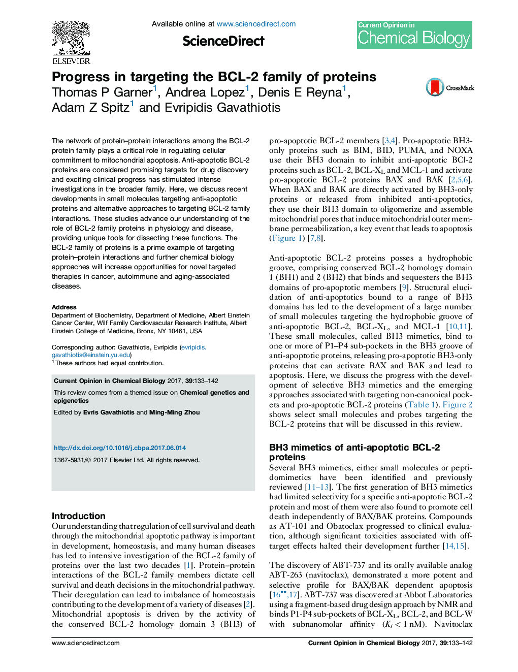 عکس صفحه اول مقاله: Progress in targeting the BCL-2 family of proteins Progress in targeting the BCL-2 family of proteins