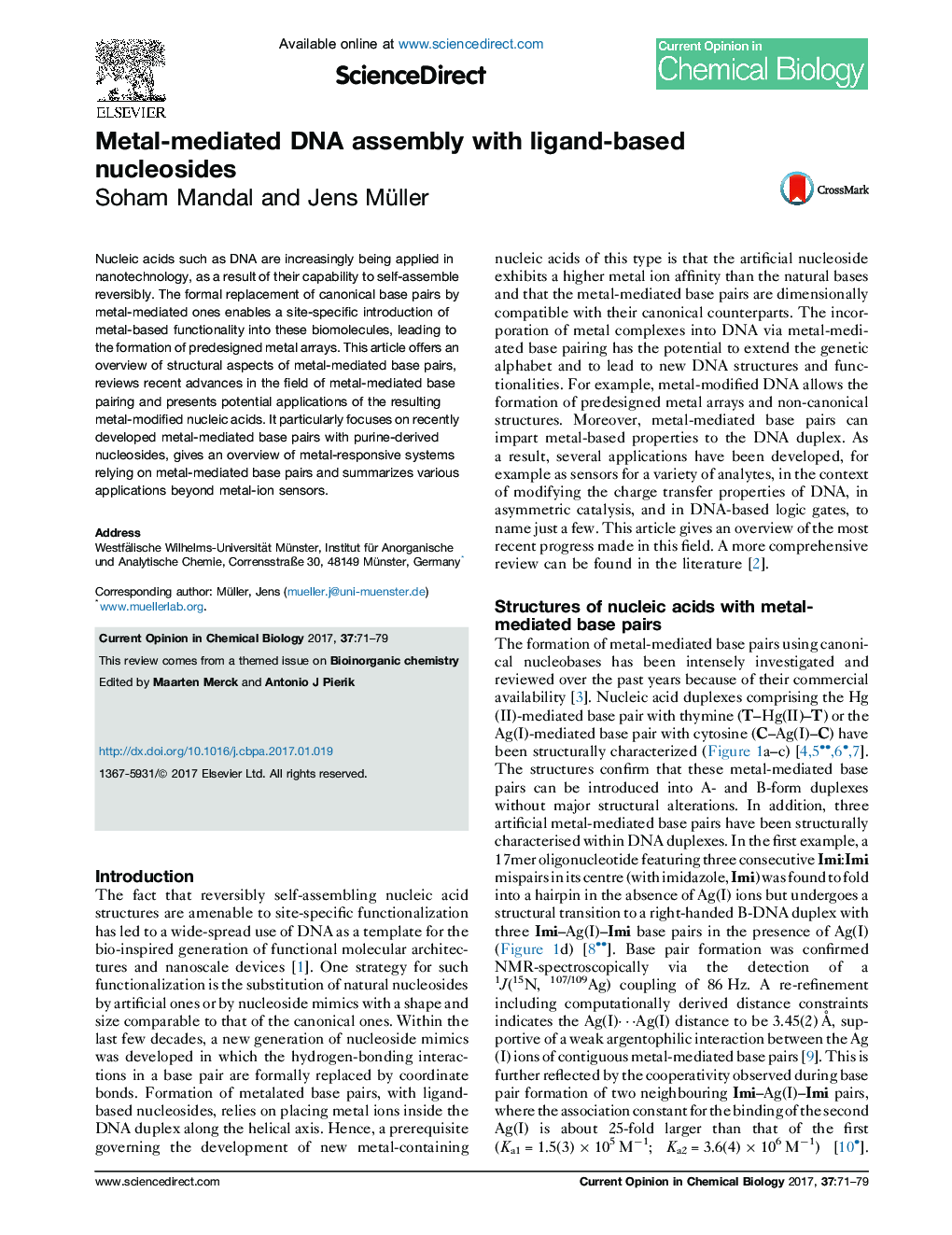 Metal-mediated DNA assembly with ligand-based nucleosides