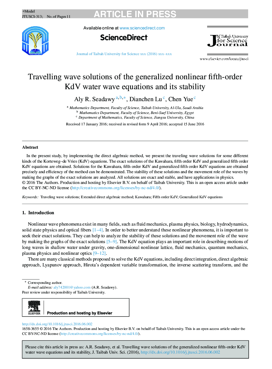 Travelling wave solutions of the generalized nonlinear fifth-order KdV water wave equations and its stability