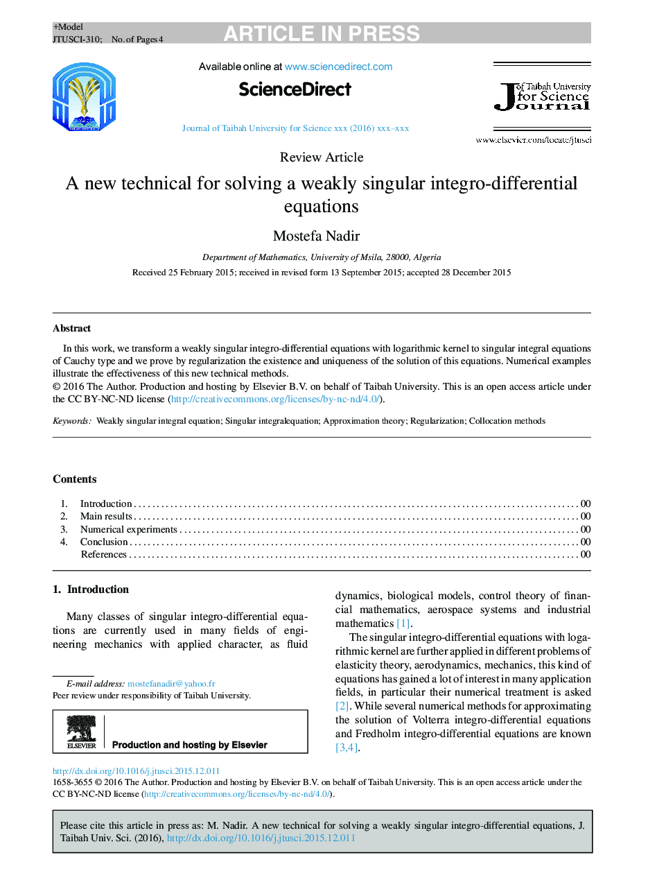 A new technical for solving a weakly singular integro-differential equations