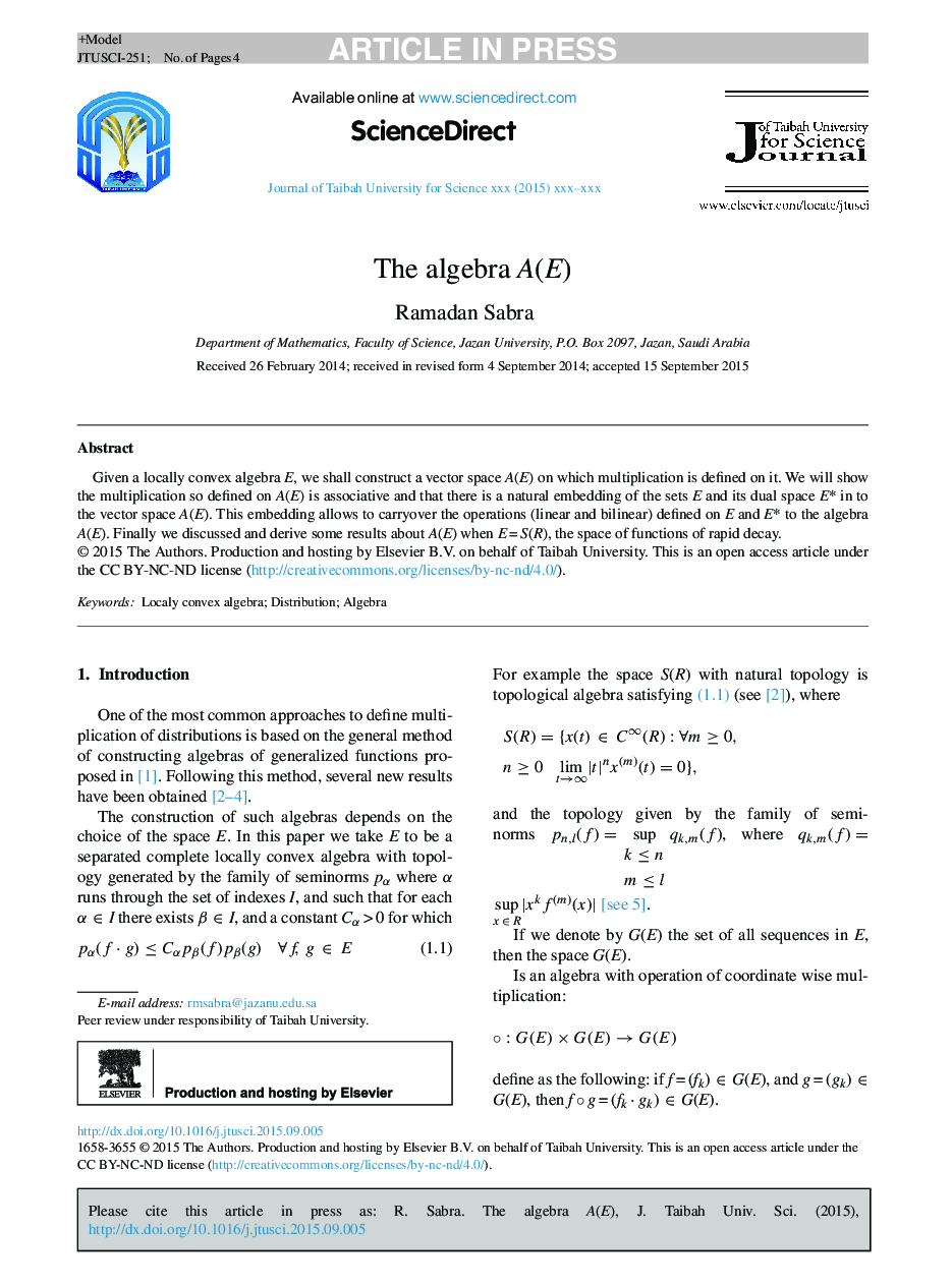 The algebra A(E)