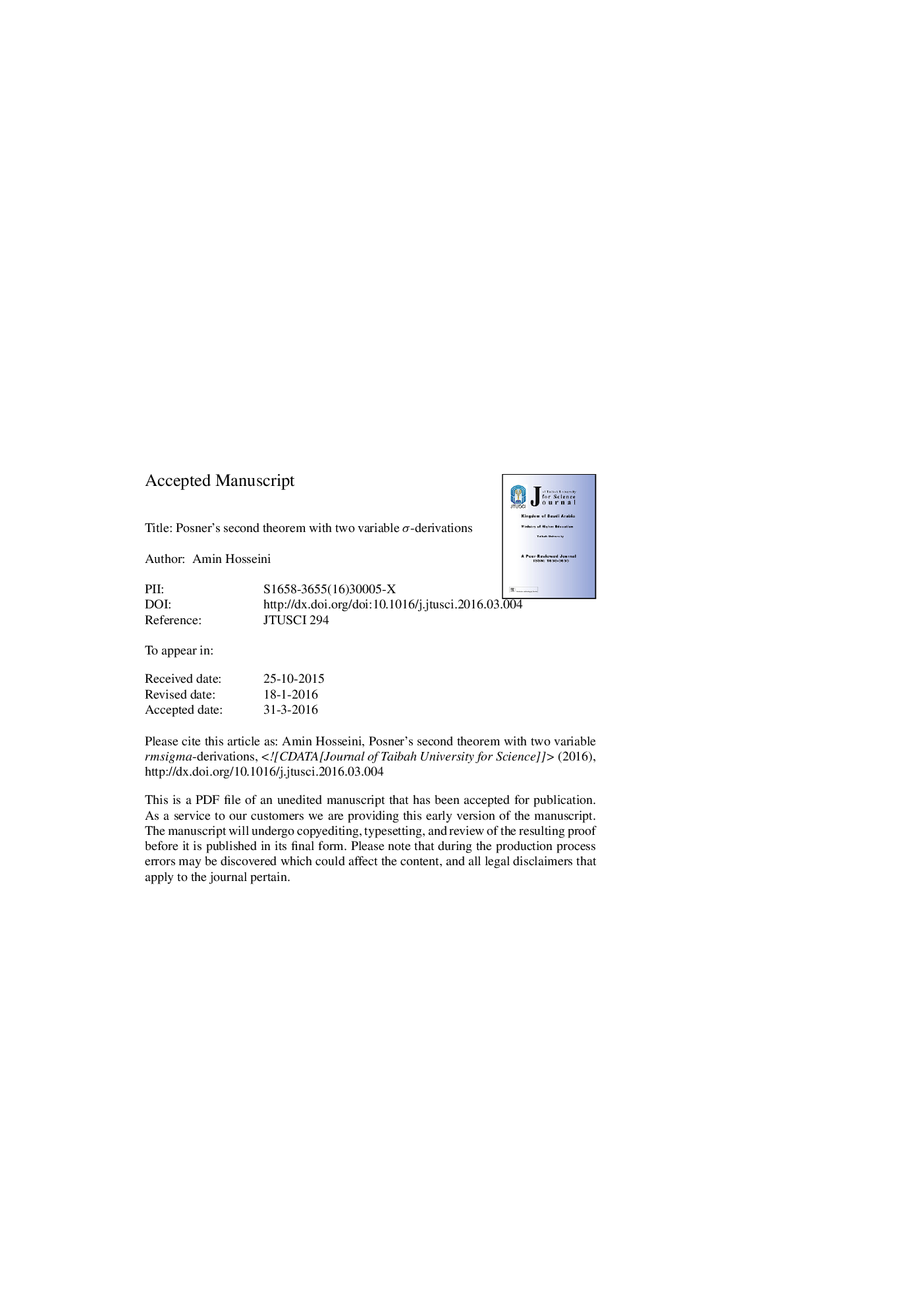 Posner's second theorem with two variable Ï-derivations