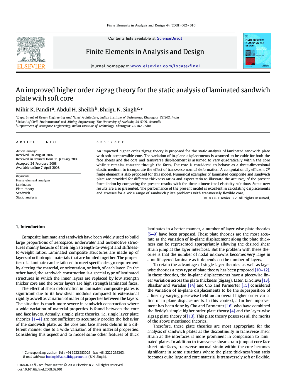 An improved higher order zigzag theory for the static analysis of laminated sandwich plate with soft core