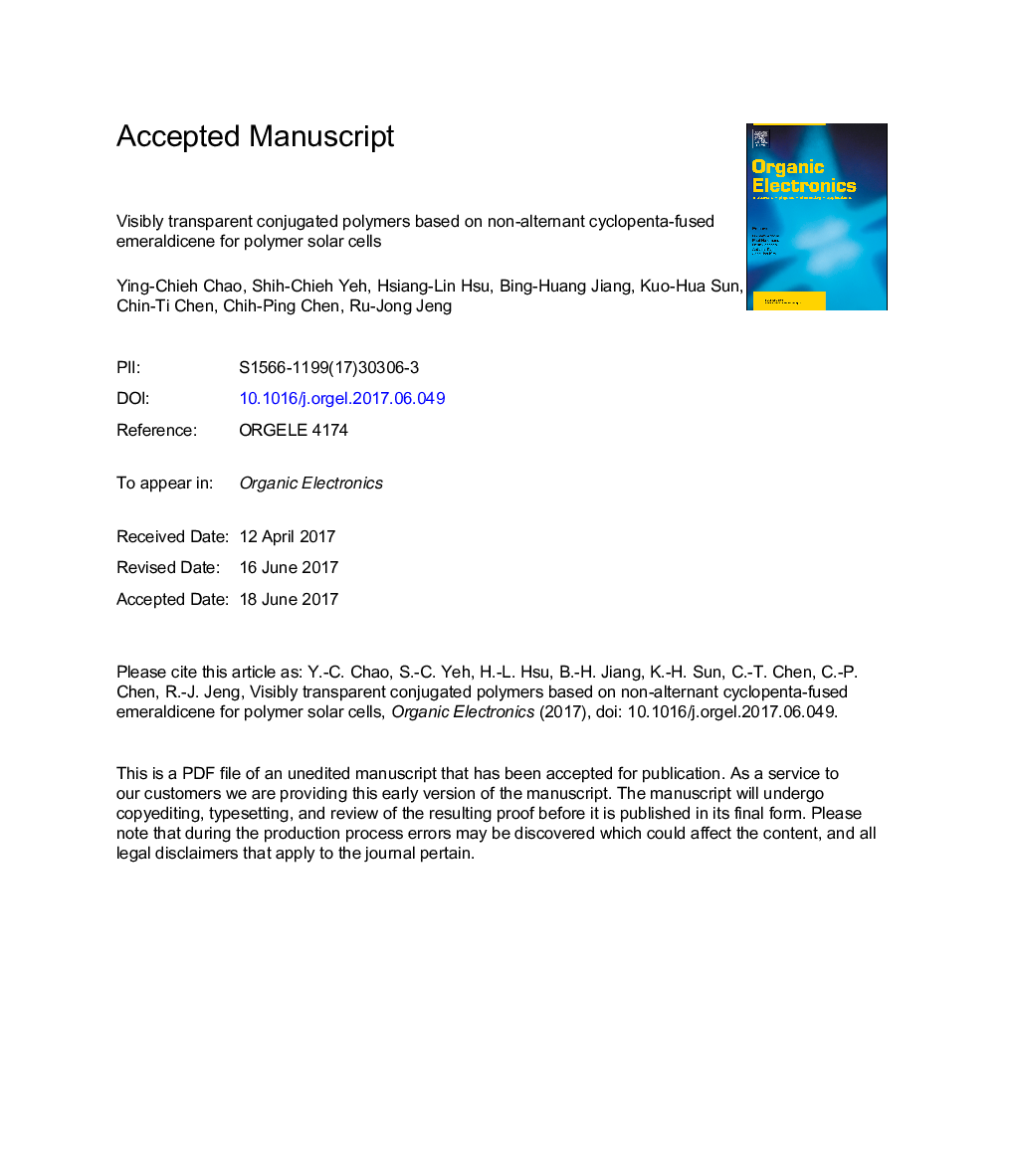 Visibly transparent conjugated polymers based on non-alternant cyclopenta-fused emeraldicene for polymer solar cells