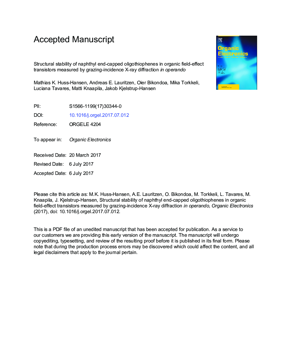 Structural stability of naphthyl end-capped oligothiophenes in organic field-effect transistors measured by grazing-incidence X-ray diffraction in operando